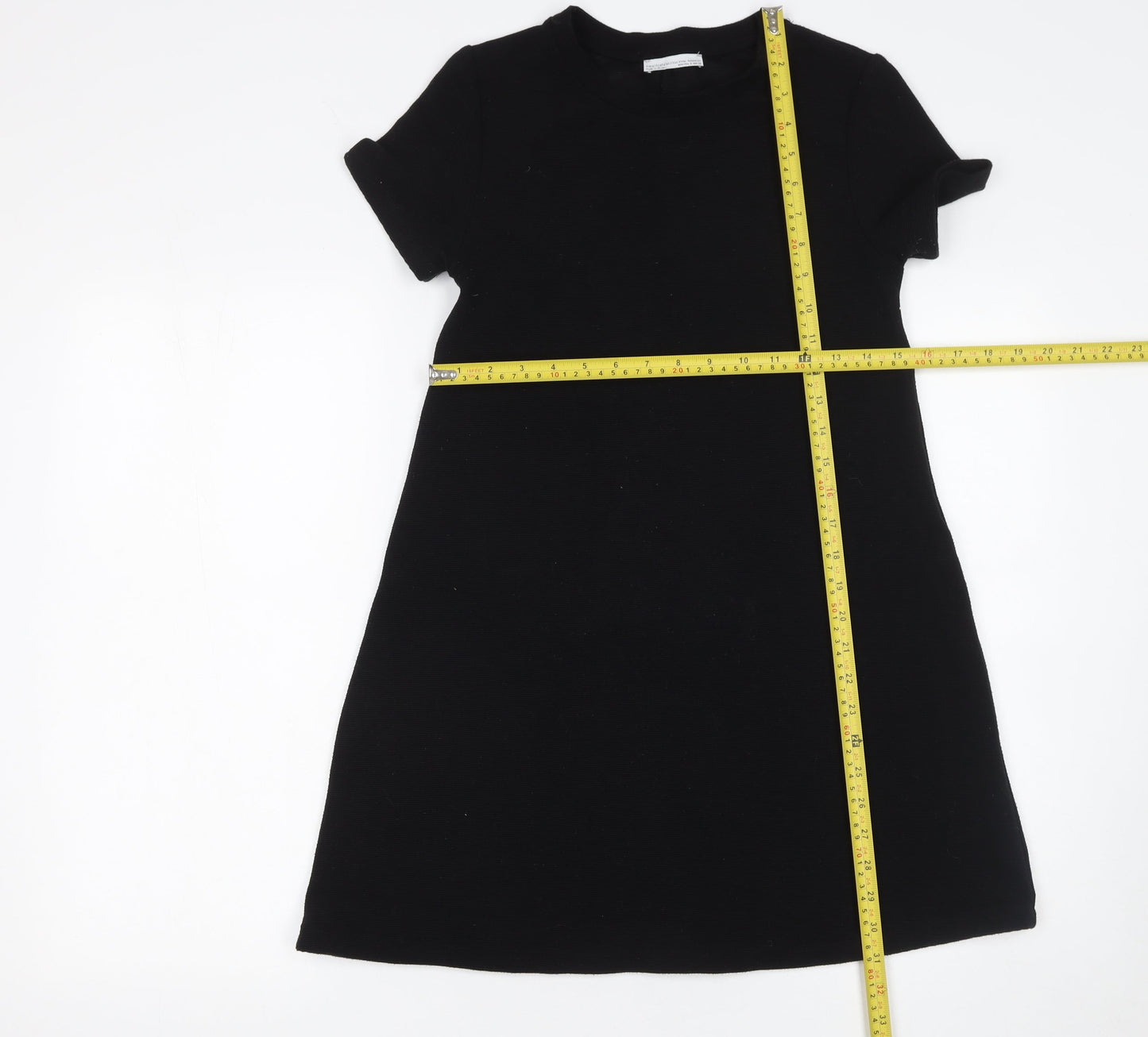 Zara Women Black A-Line Short Sleeve Jersey Dress Size S