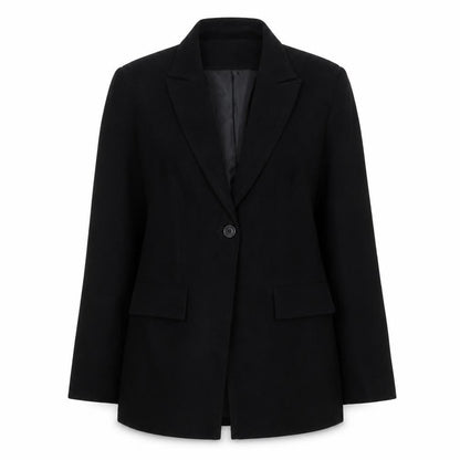Front view of Amaranto women’s black, size UK 12, single-breasted blazer jacket