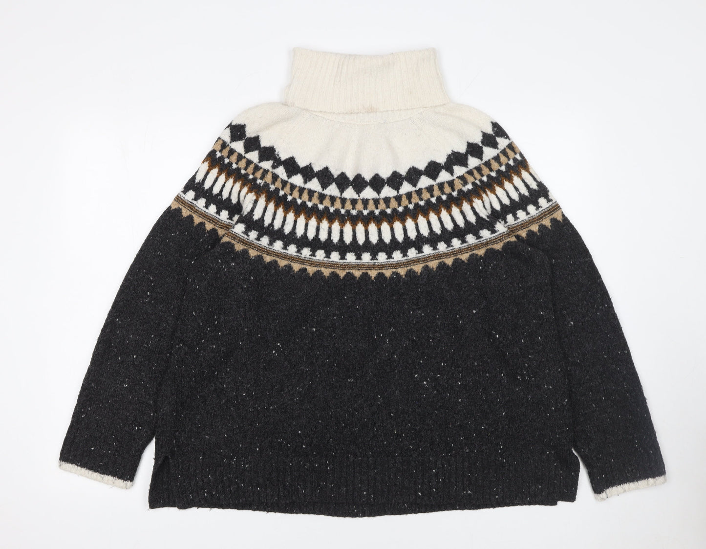 Marks and Spencer Womens Black Fair Isle Roll Neck Jumper Size L
