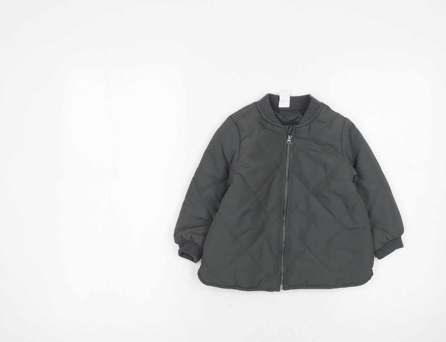 H&M Boys Grey Quilted Zip-Up Bomber Jacket 2 Years