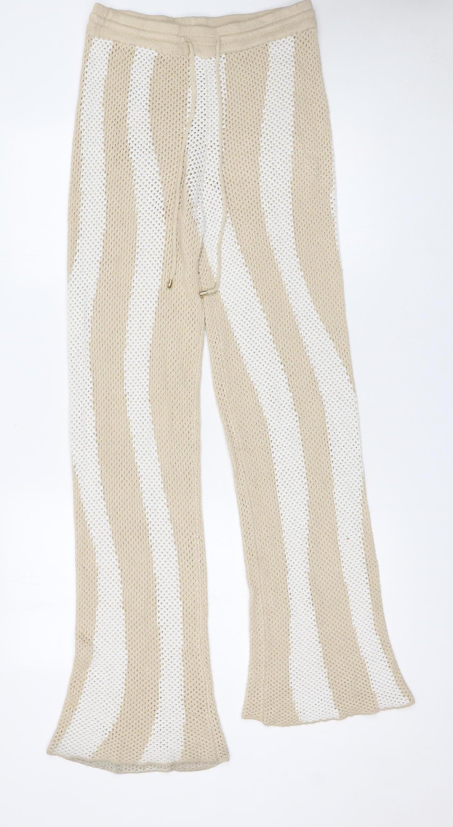 Seven Wonders Women’s Beige Striped Knit Flared Trousers Size 10