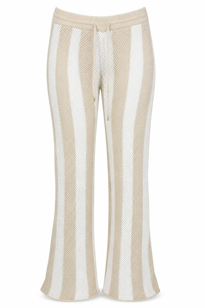 Seven Wonders Women’s Beige Striped Knit Flared Trousers Size 10