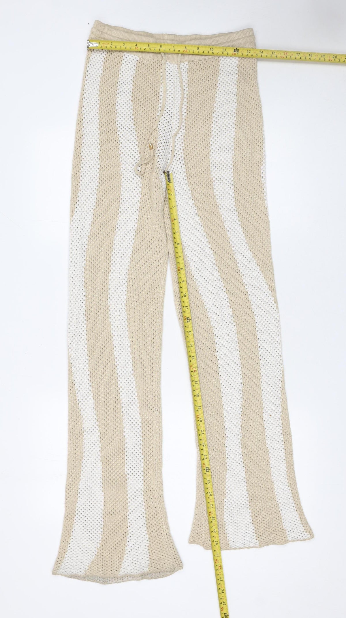 Seven Wonders Women’s Beige Striped Knit Flared Trousers Size 10