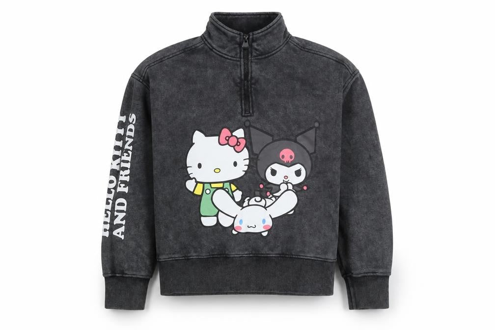 Primark Girls Black Hello Kitty Full Zip Fleece Sweatshirt 11-12 Years