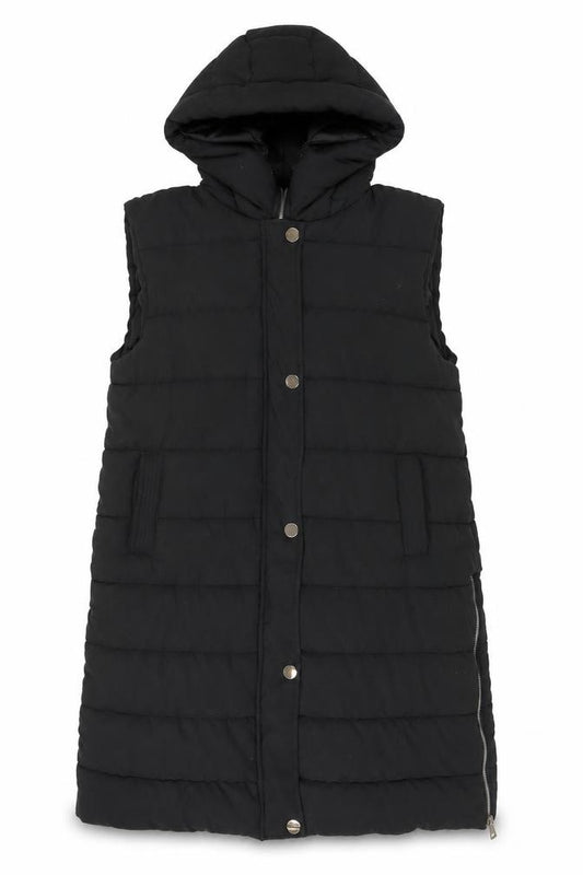 Rising Womens Black Hooded Puffer Waistcoat XL Sleeveless Mid-Length