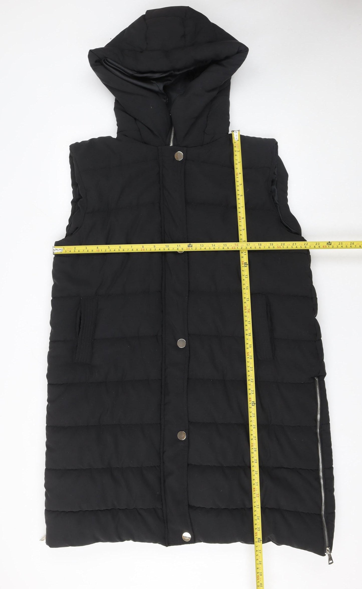 Rising Womens Black Hooded Puffer Waistcoat XL Sleeveless Mid-Length