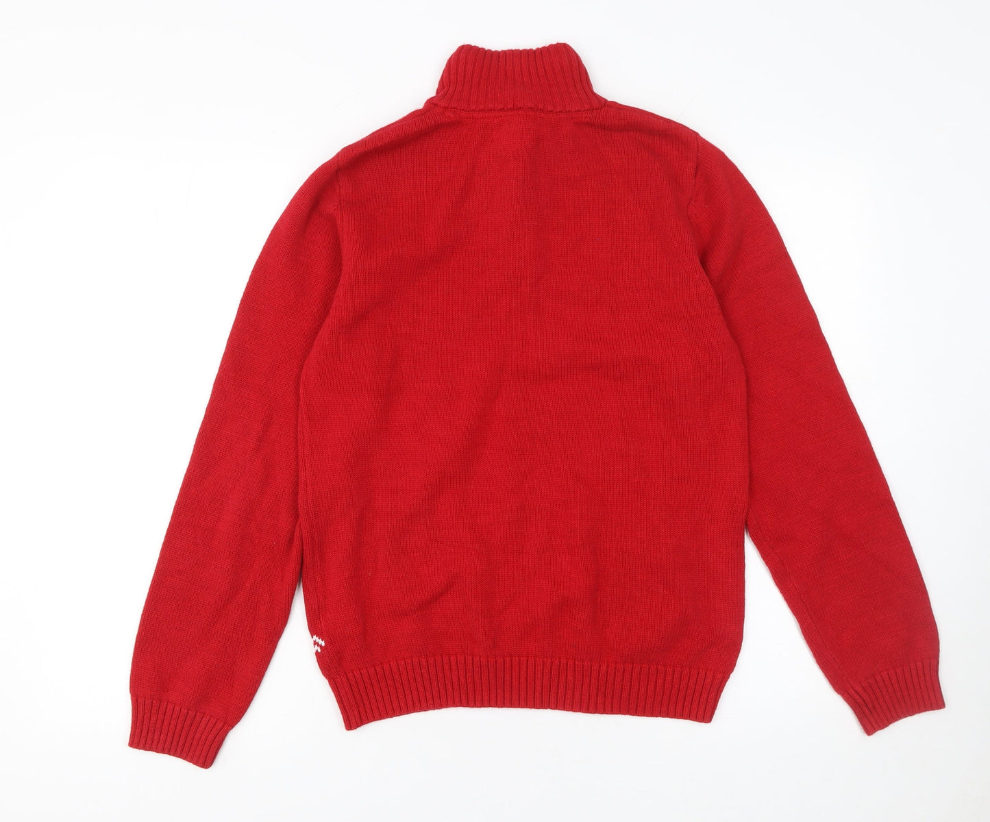 CHAPS Women Red Fair Isle Henley Jumper Size 14 Winter Knitwear