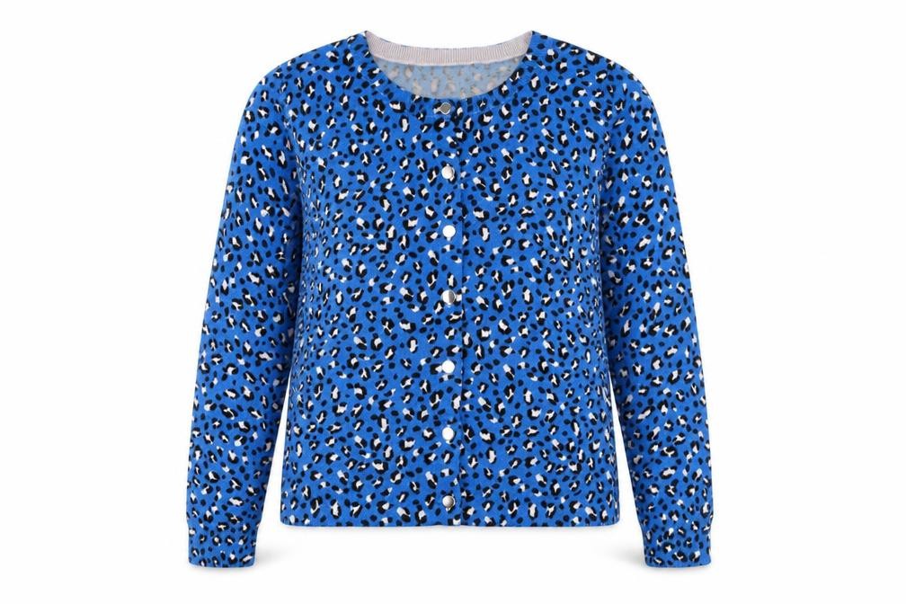 Phase Eight Womens Blue Leopard Print Crew Neck Cardigan UK 8