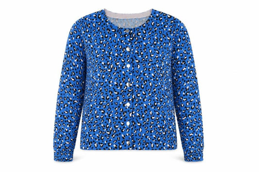 Phase Eight Womens Blue Leopard Print Crew Neck Cardigan UK 8