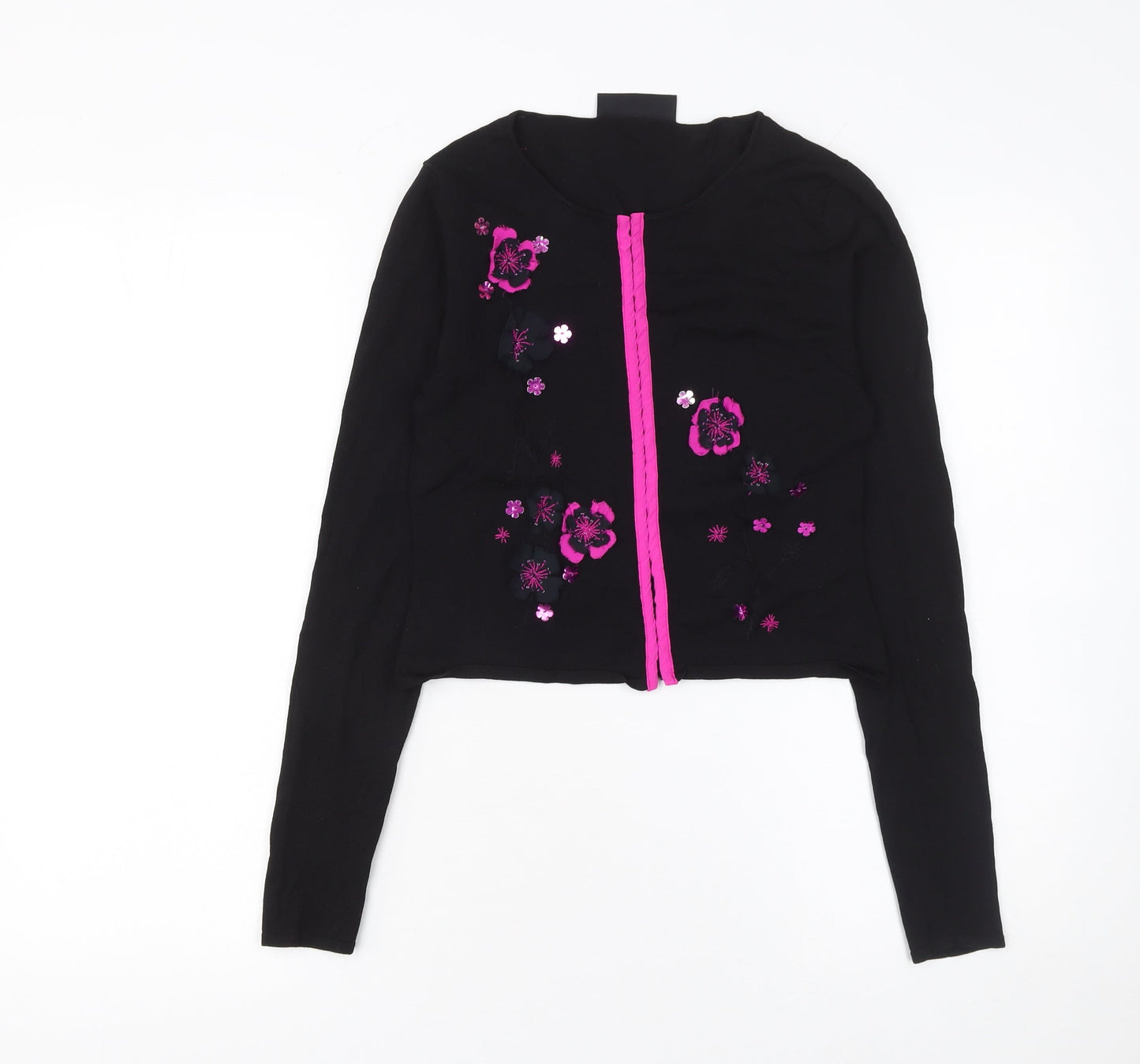 Karen Millen Women’s Black Floral Embroidered Cropped Blouse Size S