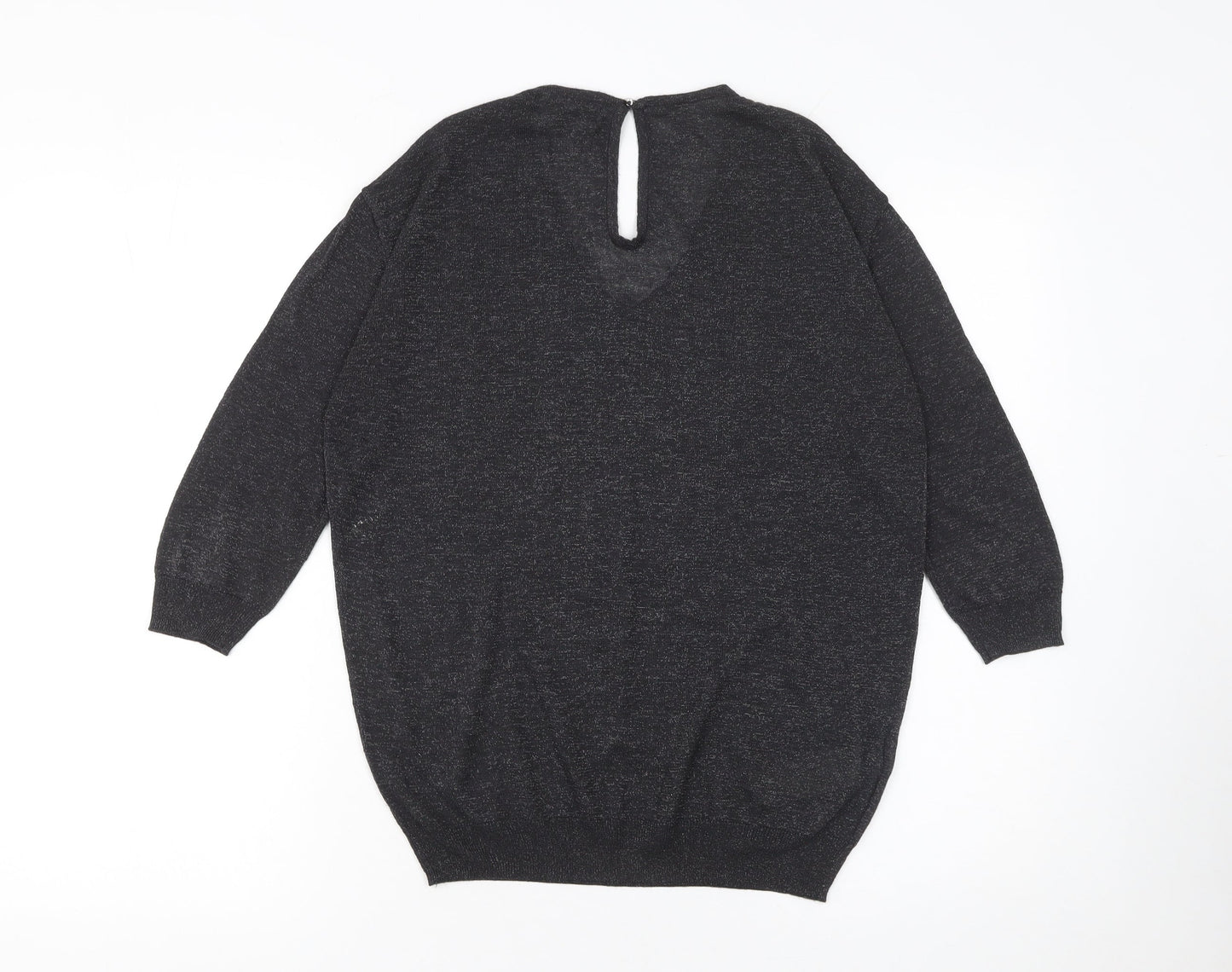 Mango Women Black Viscose Knit V-Neck Relaxed Pullover Jumper Size S