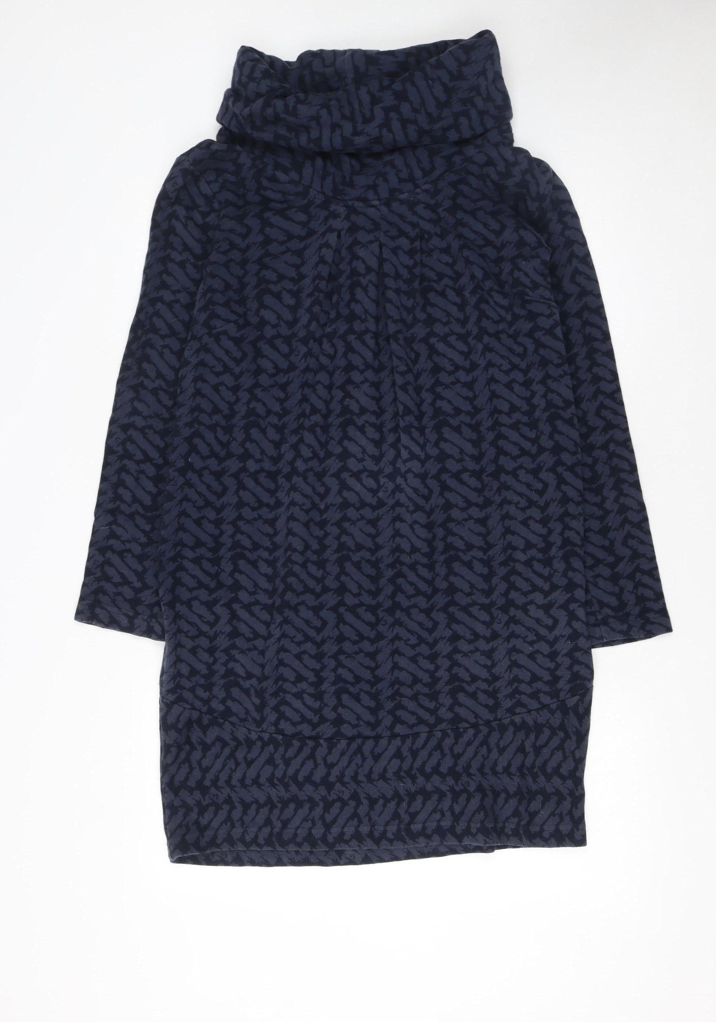 Adini Women’s Blue Geometric Cotton Roll Neck Shift Dress XS