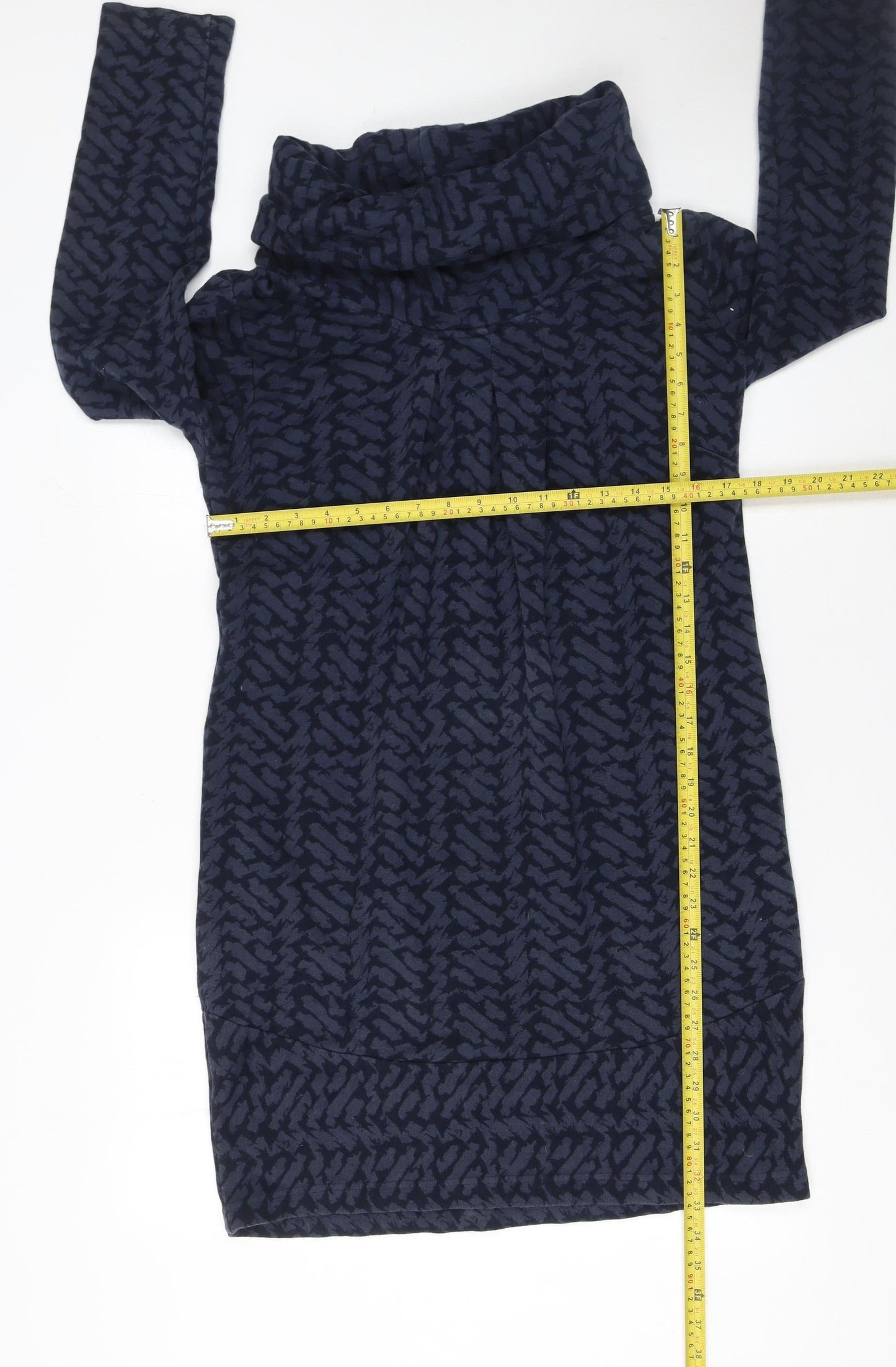 Adini Women’s Blue Geometric Cotton Roll Neck Shift Dress XS