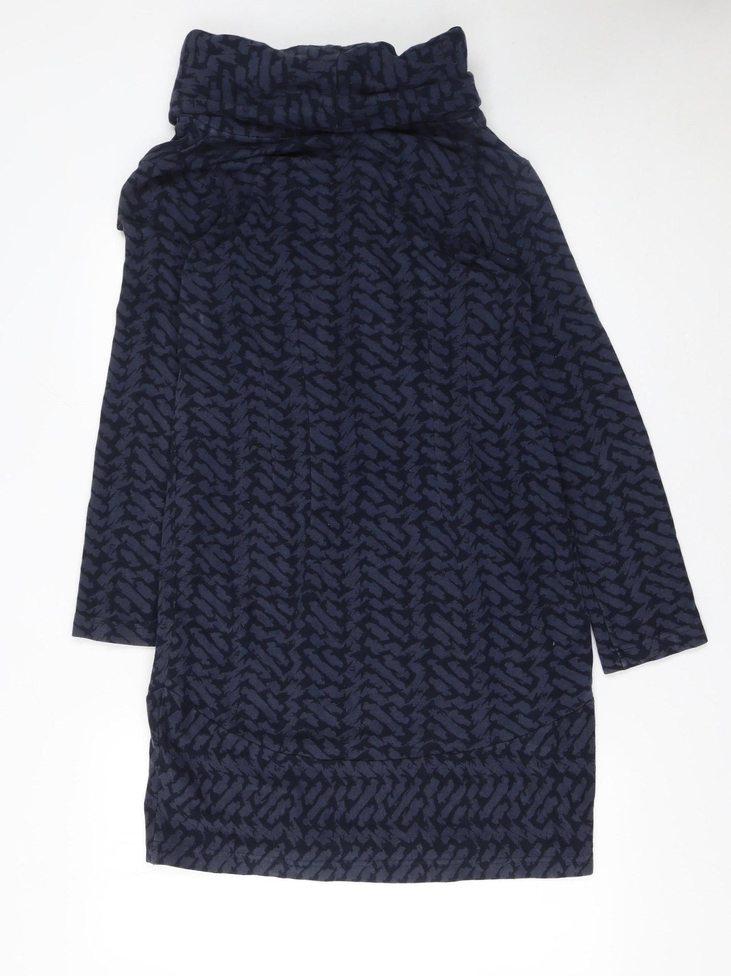 Adini Women’s Blue Geometric Cotton Roll Neck Shift Dress XS