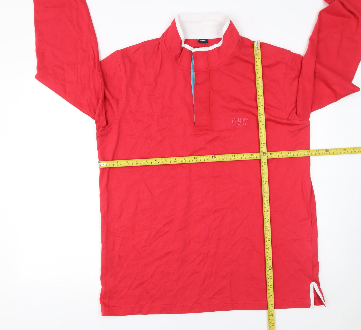Cotton Traders Men's Red Collared Long Sleeve Pullover Sweatshirt L
