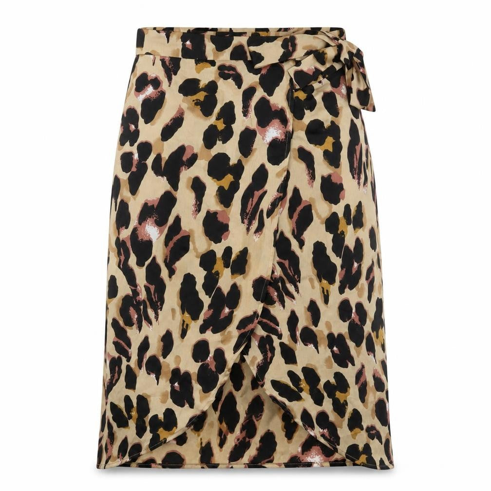 Boohoo Women Beige Leopard Wrap Midi Skirt Size 8 Polyester