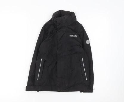 Additional front view of Regatta boys’ black waterproof puffer jacket 5-6 years hooded winter coat