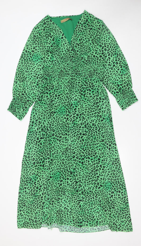 Pala D'oro Women's Green Animal Print Midi Wrap Dress Size M