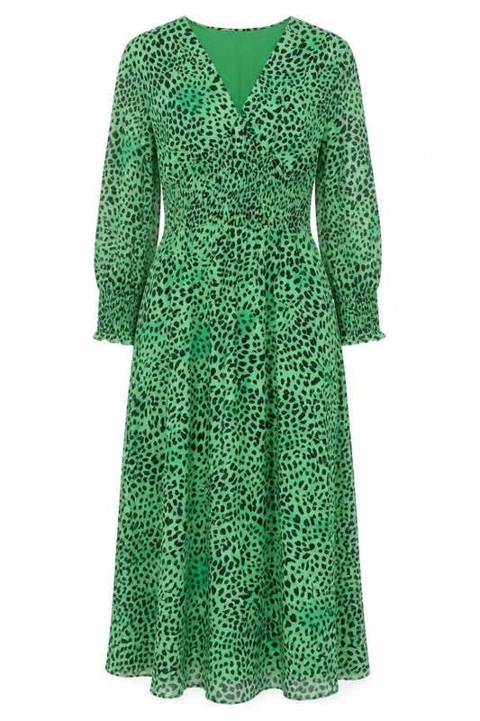 Pala D'oro Women's Green Animal Print Midi Wrap Dress Size M