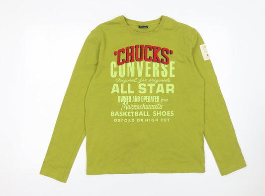 Converse Men's Green Long Sleeve Graphic Print T-Shirt Size M