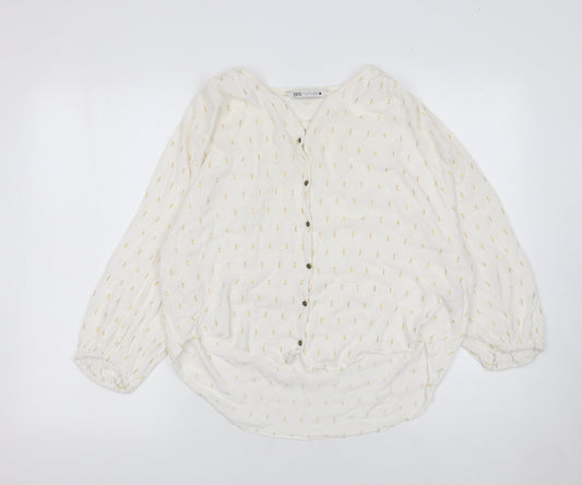 Zara Women Ivory Metallic Thread Tunic Blouse Size S