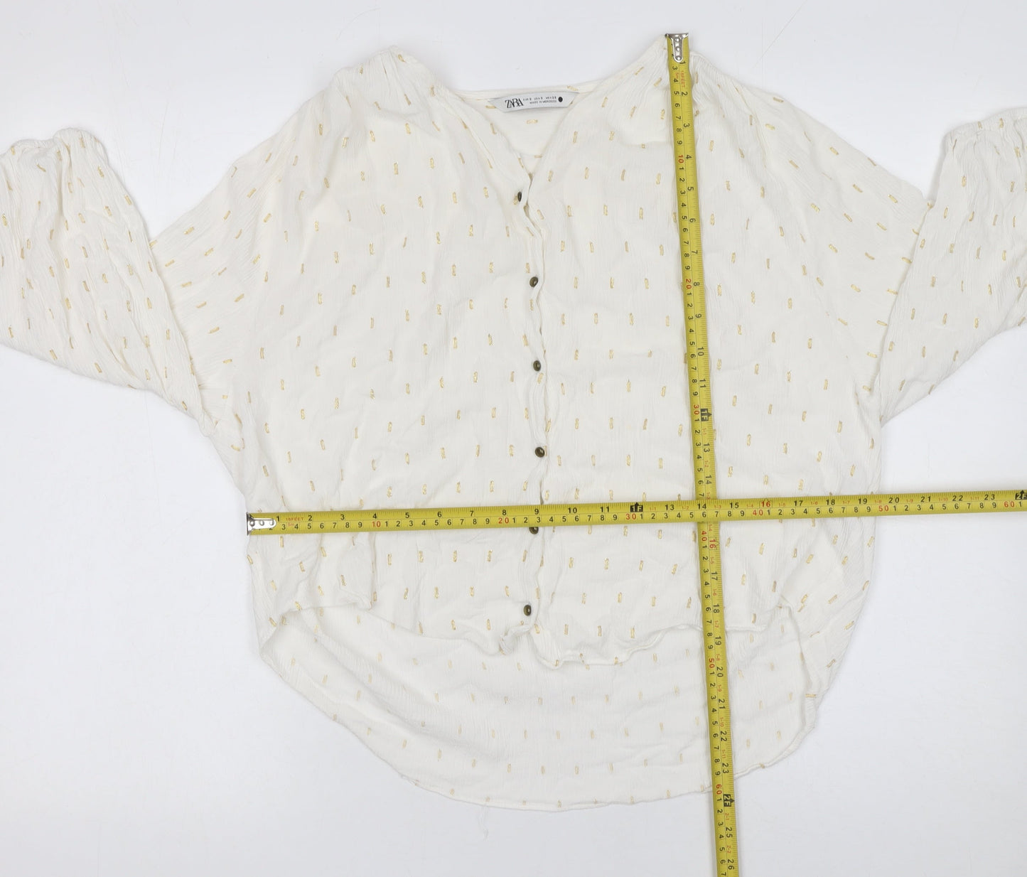 Zara Women Ivory Metallic Thread Tunic Blouse Size S