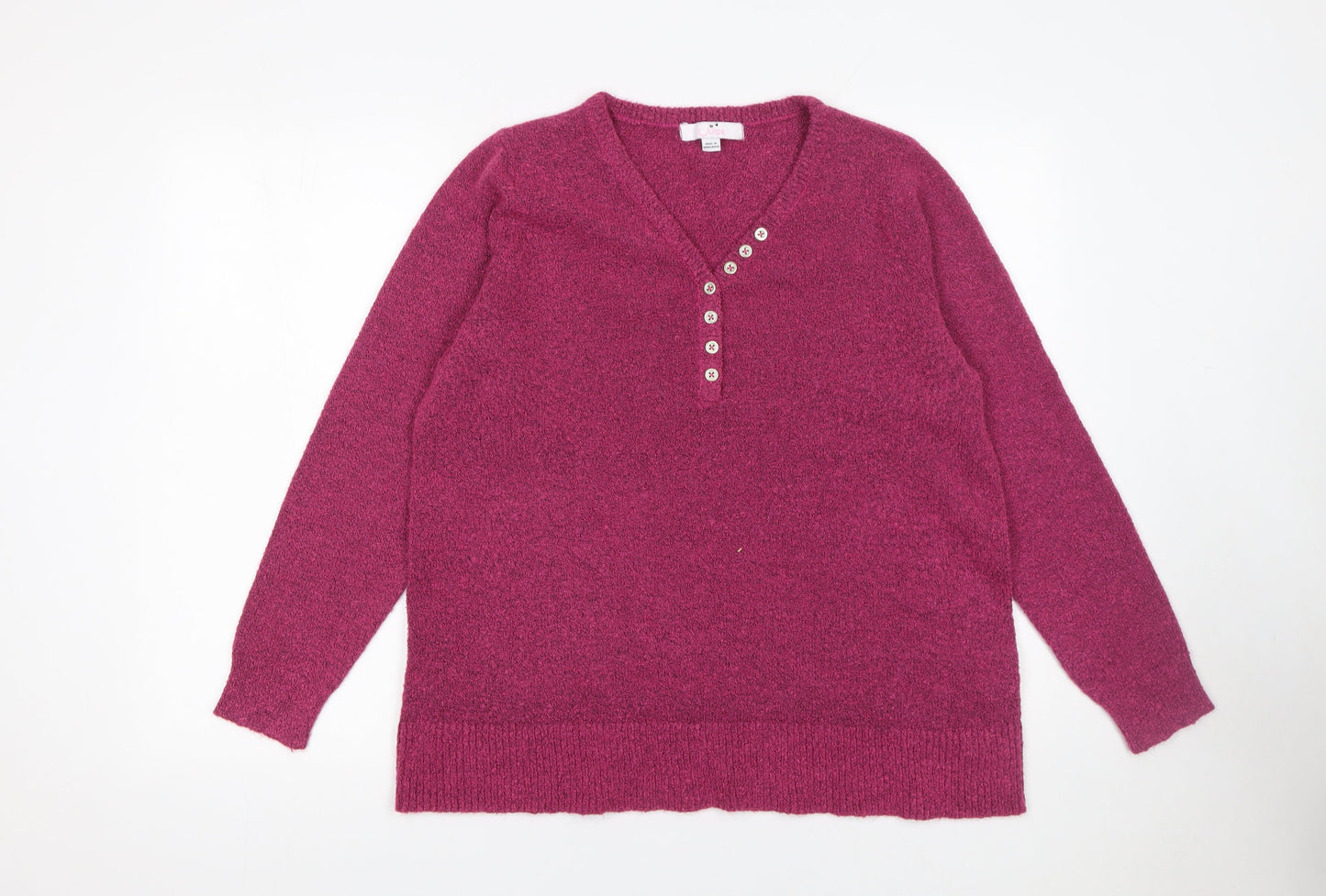 Julipa Womens Purple V-Neck Henley Knit Jumper Size 16/18