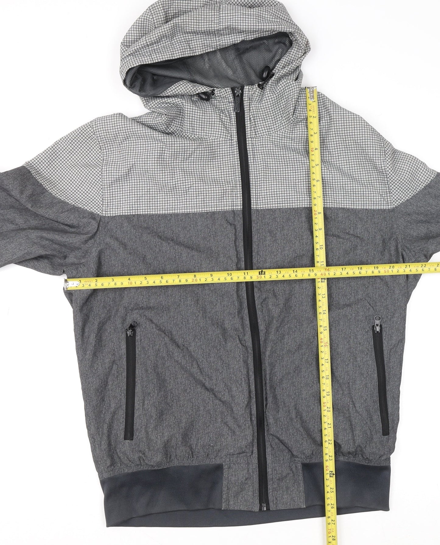 McKenzie Men’s Grey Full Zip Hoodie Size L with Check Design