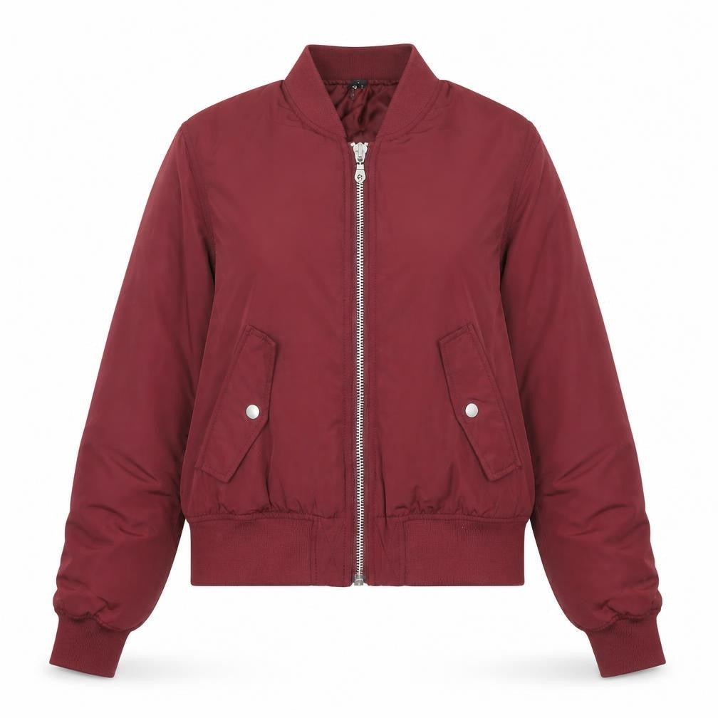 Divided Women Red Bomber Jacket Size 8 Polyester Zip Up Casual