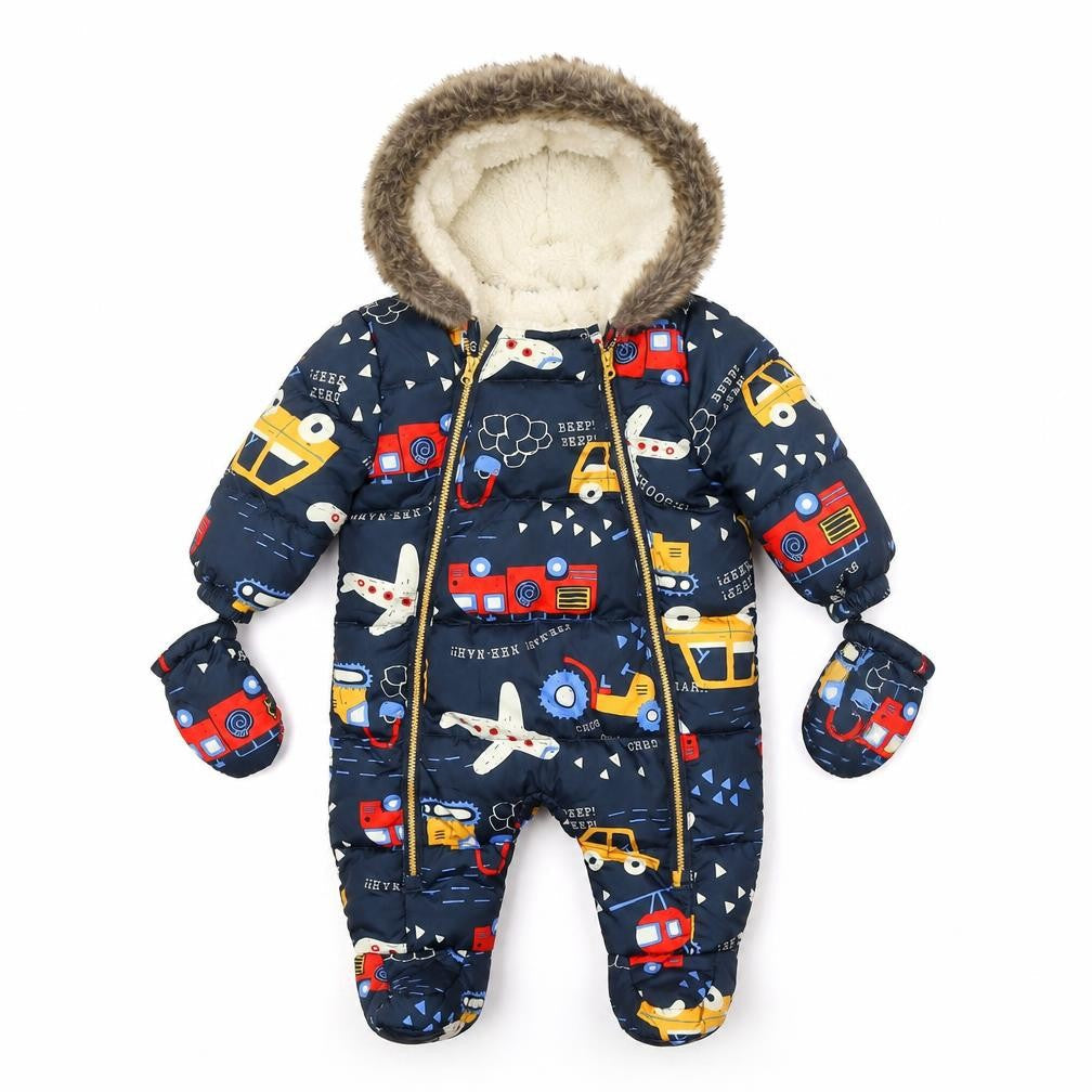 Fred & Flo Blue Puffer Snowsuit 3-6 Months Hooded Winter Baby Suit