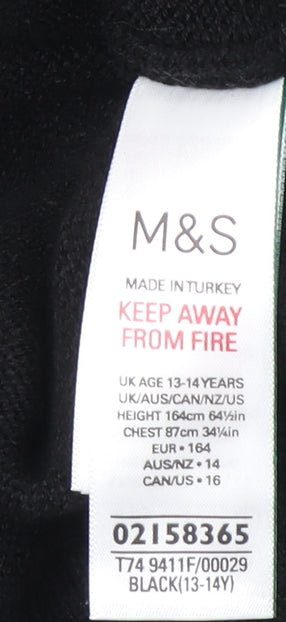 Marks and Spencer Girls Black Argyle Button Cardigan Size 13-14 Years