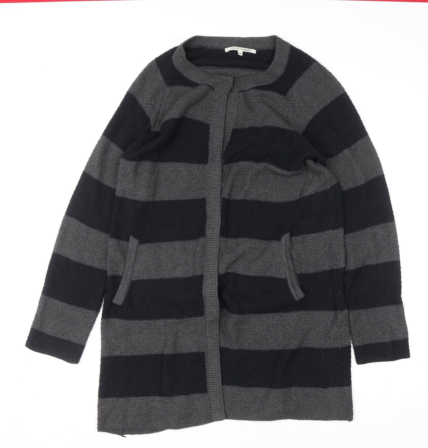 Lollys Laundry Womens Grey Striped Long Sleeve Cardigan M