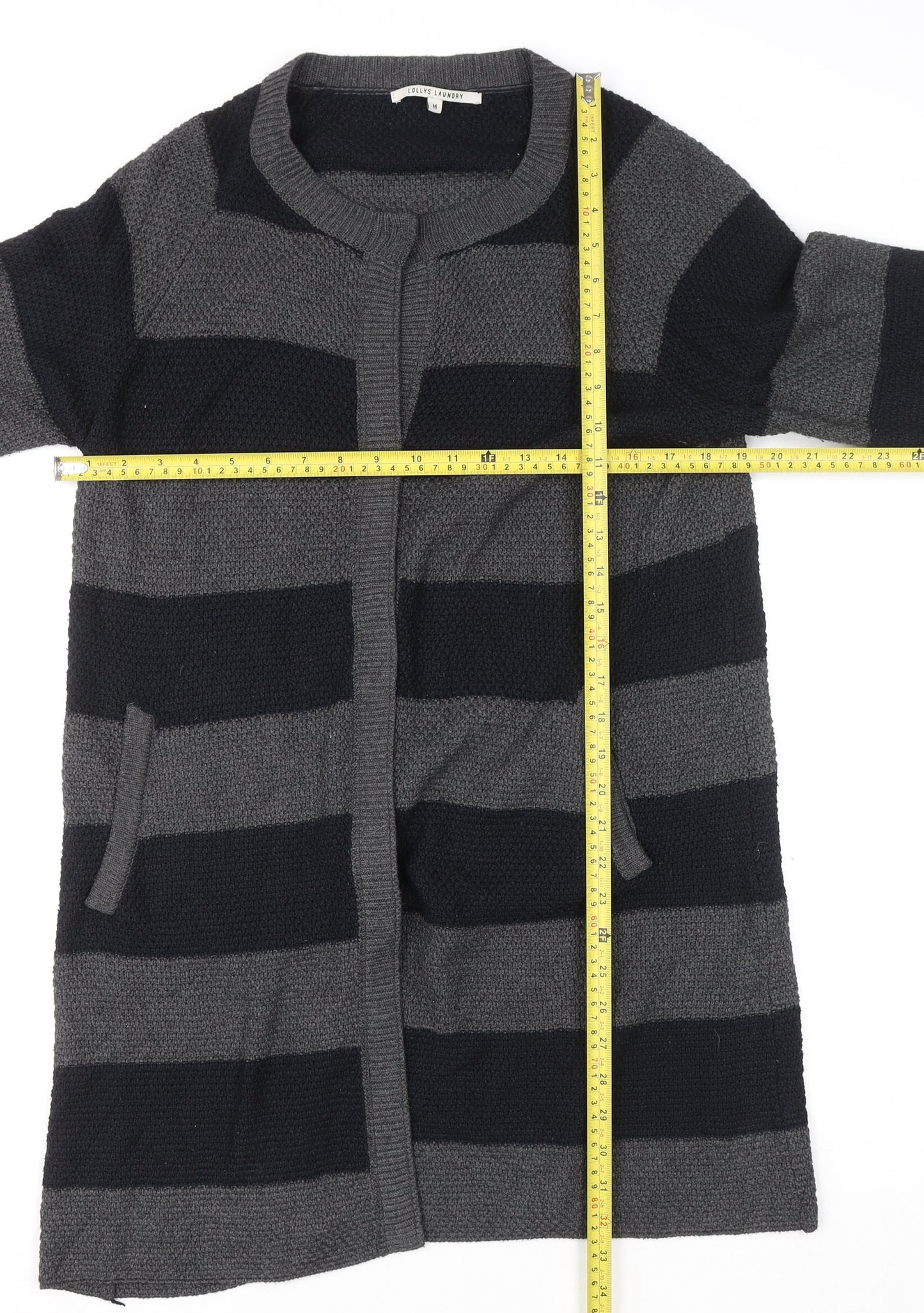 Lollys Laundry Womens Grey Striped Long Sleeve Cardigan M