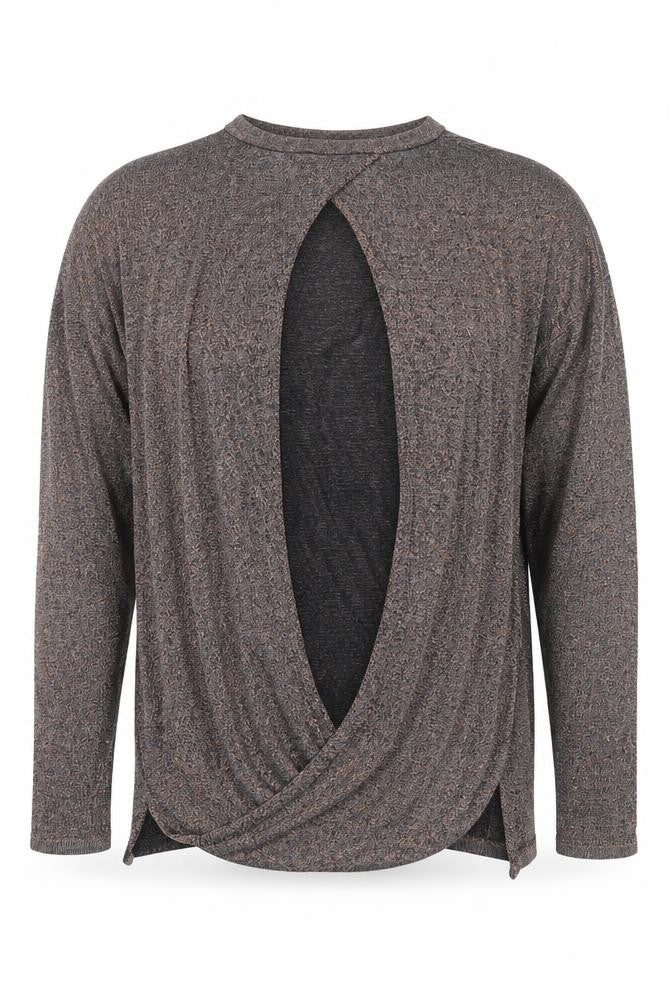 Warehouse Women Brown Knit Long Sleeve Wrap Back Blouse Size 8