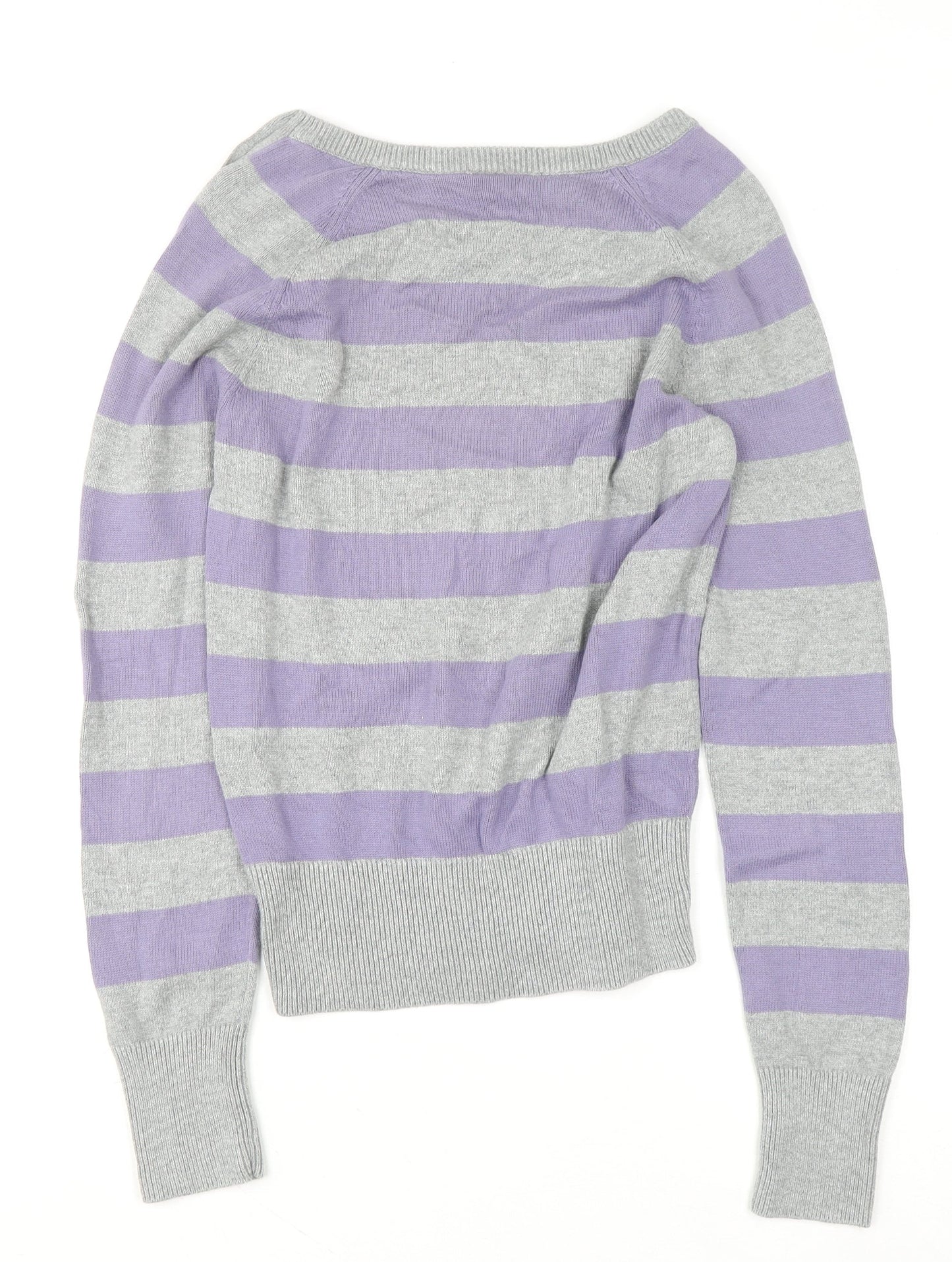 Puma Womens Grey Purple Striped Boat Neck Jumper Size 14
