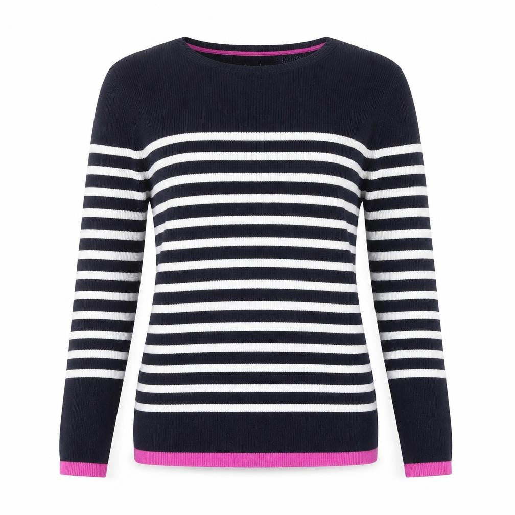 Massimo Dutti Women's Blue Striped Crew Neck Cotton Jumper Size 12