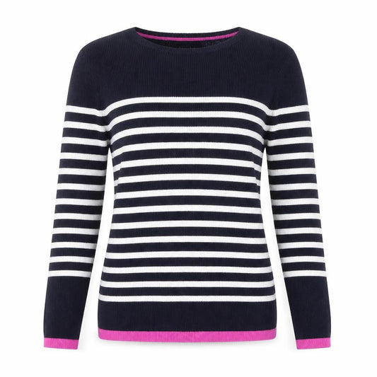 Massimo Dutti Women's Blue Striped Crew Neck Cotton Jumper Size 12