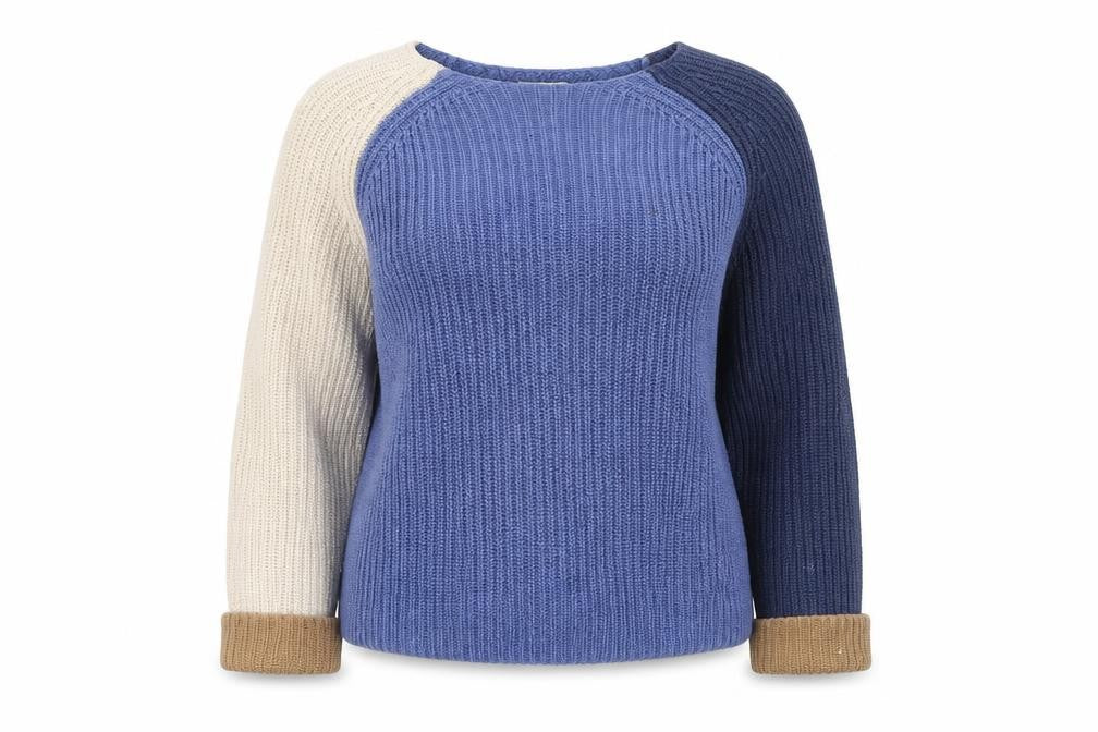 White Stuff Women's Blue Colour Block Cotton Jumper UK 8 Knit Relaxed Fit