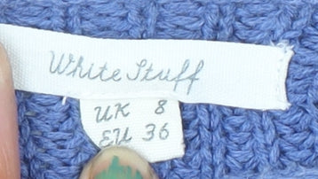 White Stuff Women's Blue Colour Block Cotton Jumper UK 8 Knit Relaxed Fit