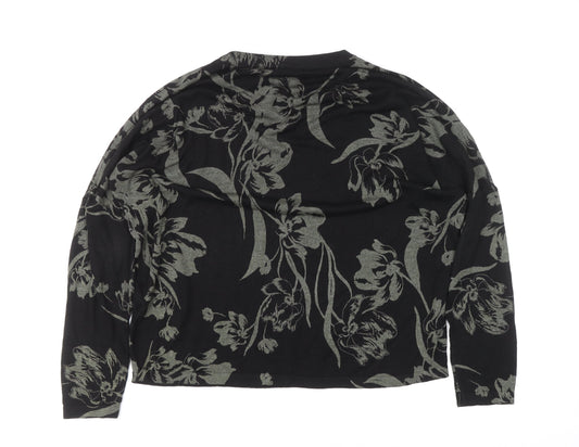 Marks and Spencer Women’s Black Floral Knit Long Sleeve Pullover Jumper M