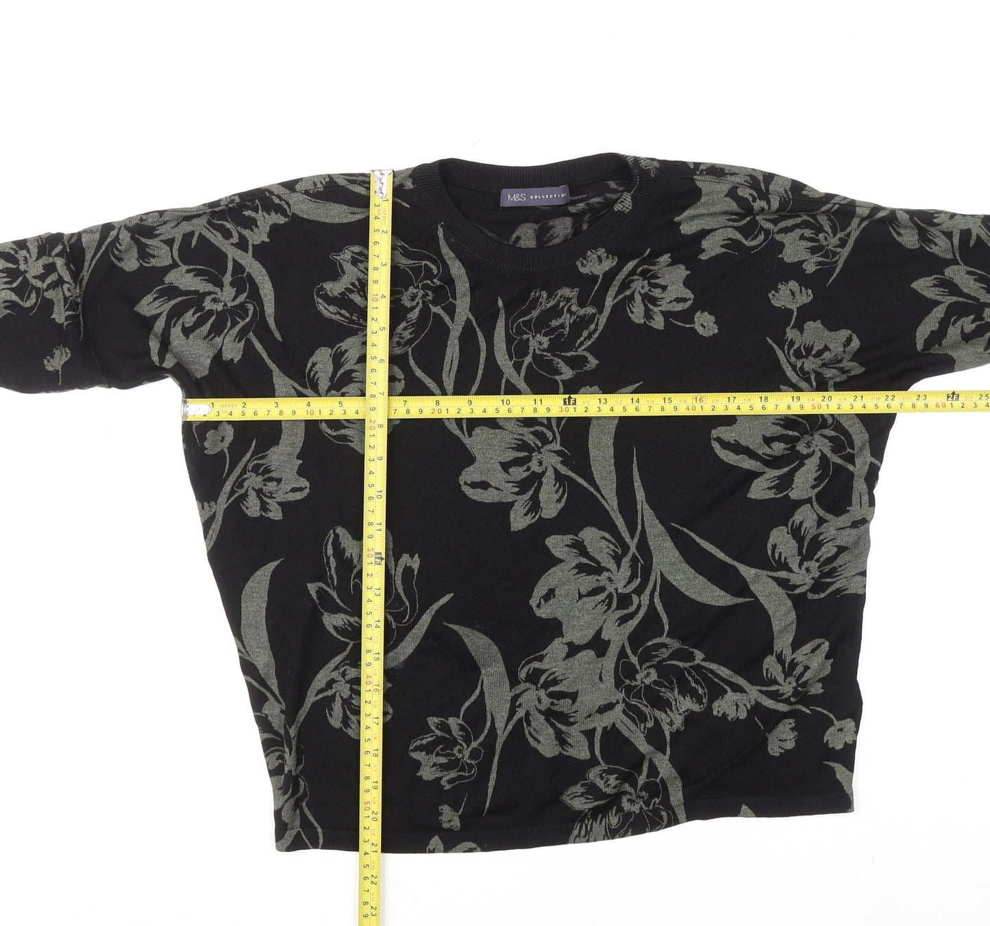 Marks and Spencer Women’s Black Floral Knit Long Sleeve Pullover Jumper M