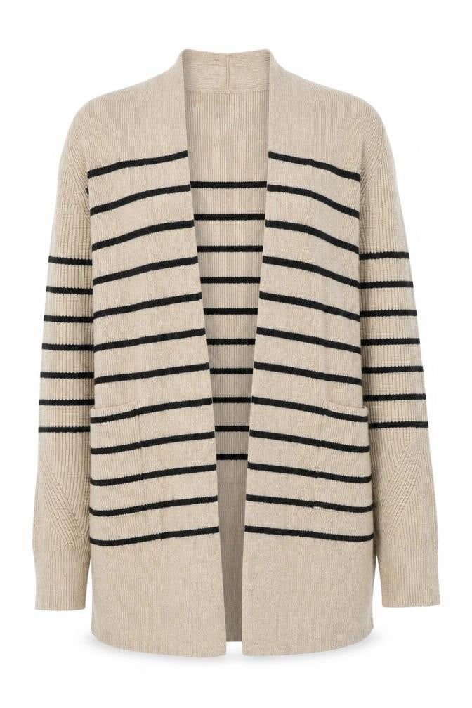 Marks & Spencer Women Beige Striped Long Sleeve Cardigan Size 6