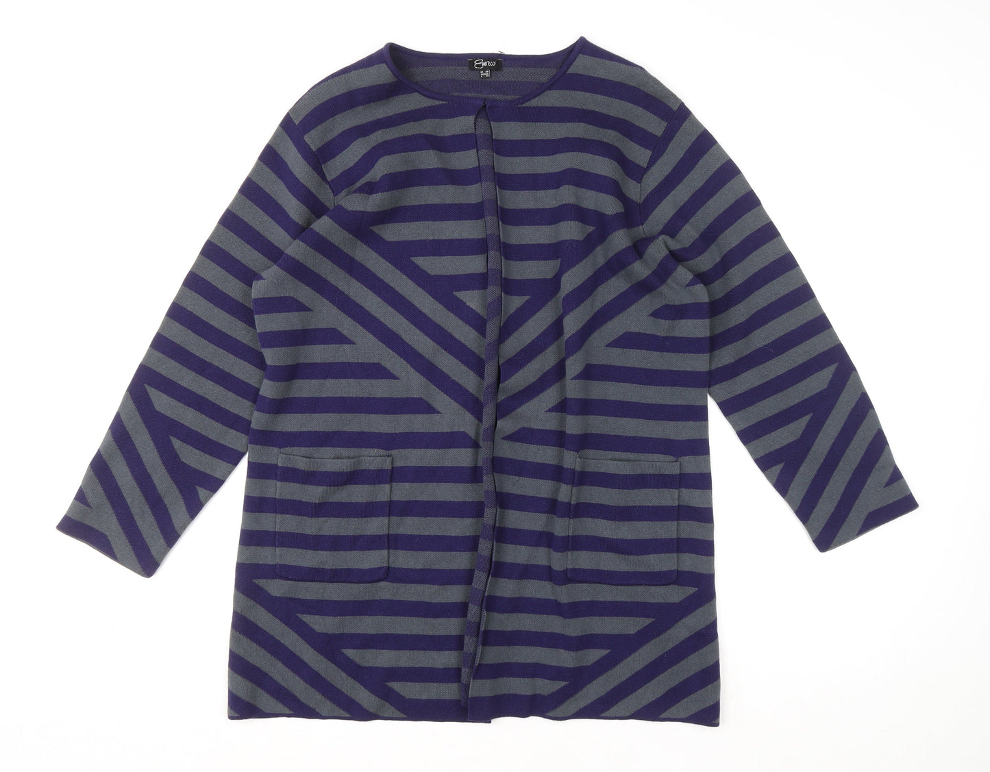 Emreco Women Blue Striped Cotton Cardigan UK 20 Long Sleeve Knit