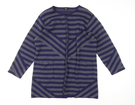 Emreco Women Blue Striped Cotton Cardigan UK 20 Long Sleeve Knit