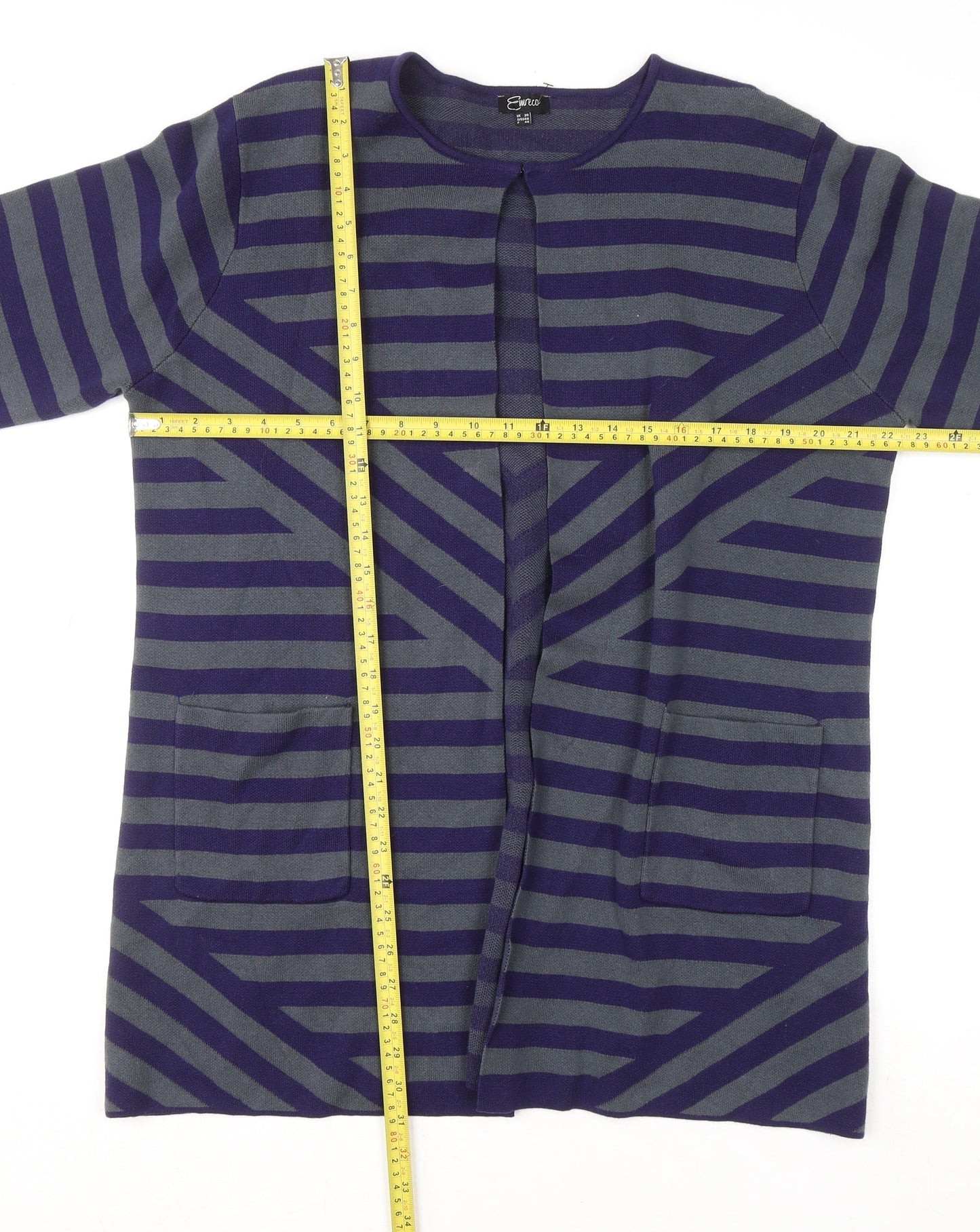 Emreco Women Blue Striped Cotton Cardigan UK 20 Long Sleeve Knit