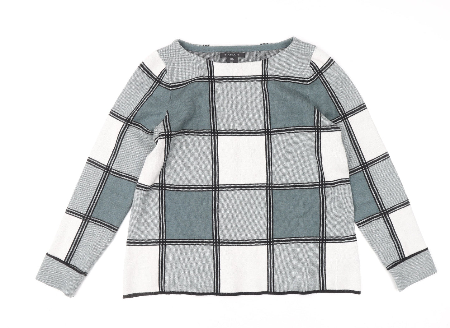 Tahari Women’s Grey Check Knit Pullover Jumper Size L