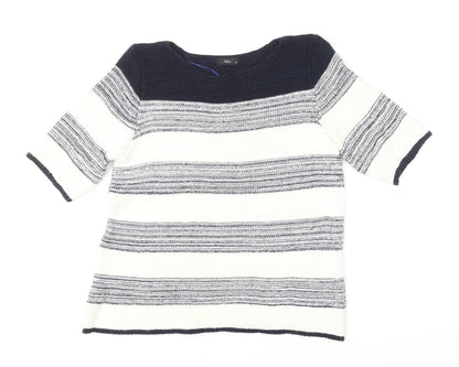 M&Co Women’s Blue Striped Knit Short Sleeve Pullover Jumper Size 12