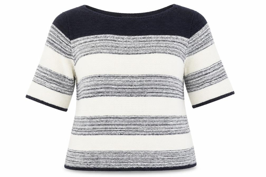 M&Co Women’s Blue Striped Knit Short Sleeve Pullover Jumper Size 12