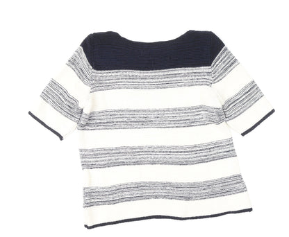 M&Co Women’s Blue Striped Knit Short Sleeve Pullover Jumper Size 12