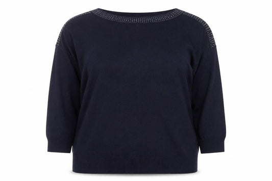 Bonmarché Women’s Blue Jewel Neck Long Sleeve Pullover Jumper Size 18